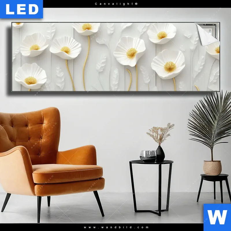 Canvalight® Leuchtbild | Florale Leichtigkeit mit Goldglanz | Panorama