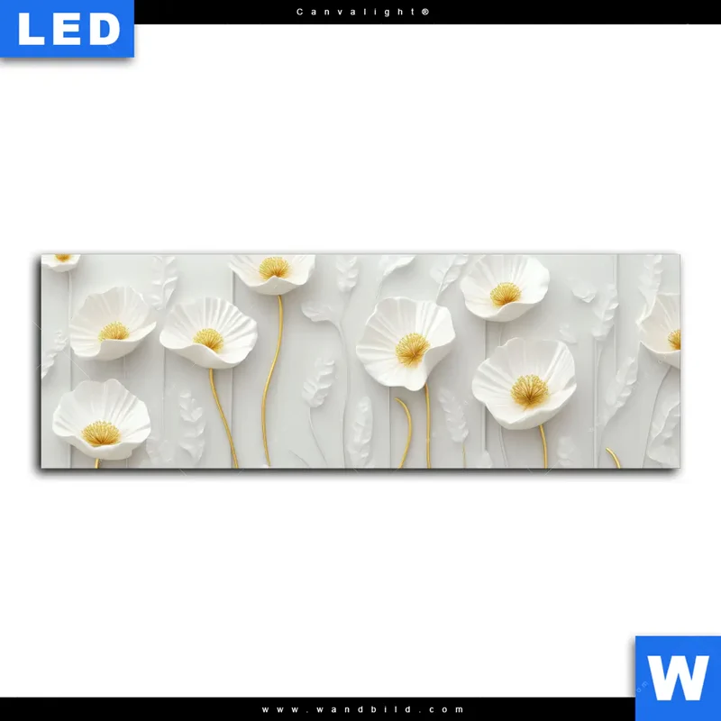 Canvalight® Leuchtbild | Florale Leichtigkeit mit Goldglanz | Panorama