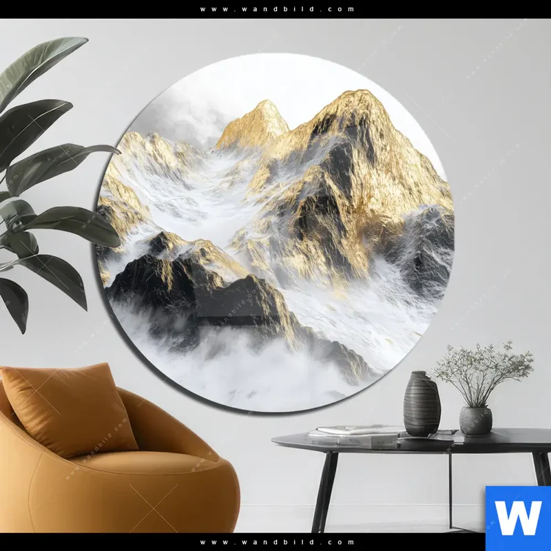 Acrylglasbild | Stille der goldenen Berge | Rund