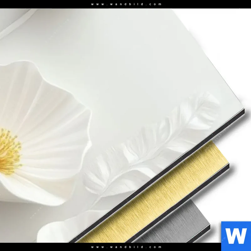 Aluminiumbild gebürstet | Florale Leichtigkeit mit Goldglanz | Schmal