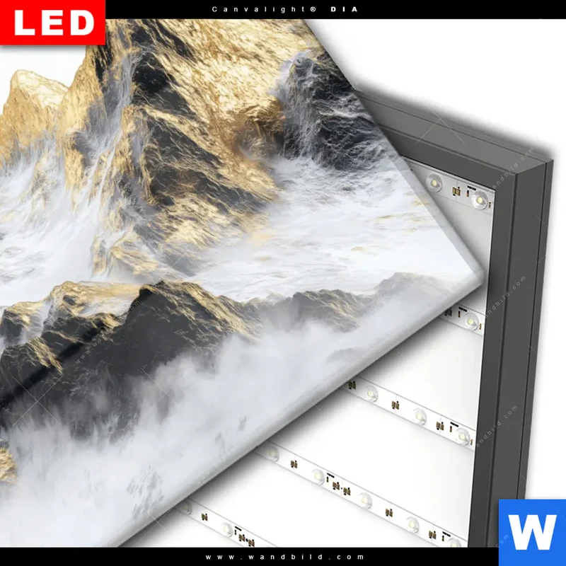 Wechselmotiv Acrylglas Canvalight® DIA | Stille der goldenen Berge | Querformat