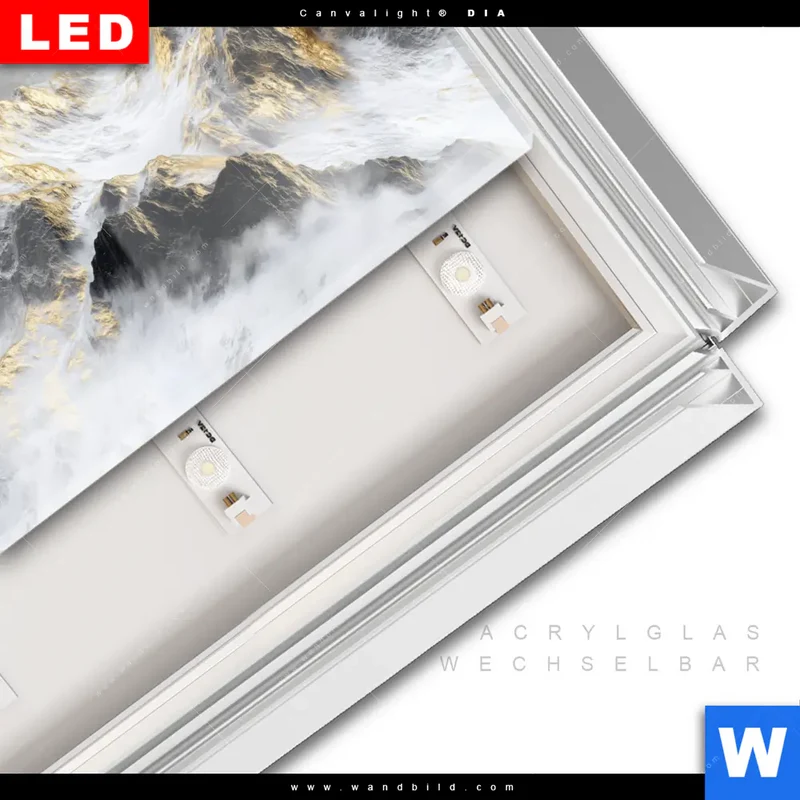 Leuchtbild Acrylglas Canvalight® DIA | Stille der goldenen Berge | Querformat