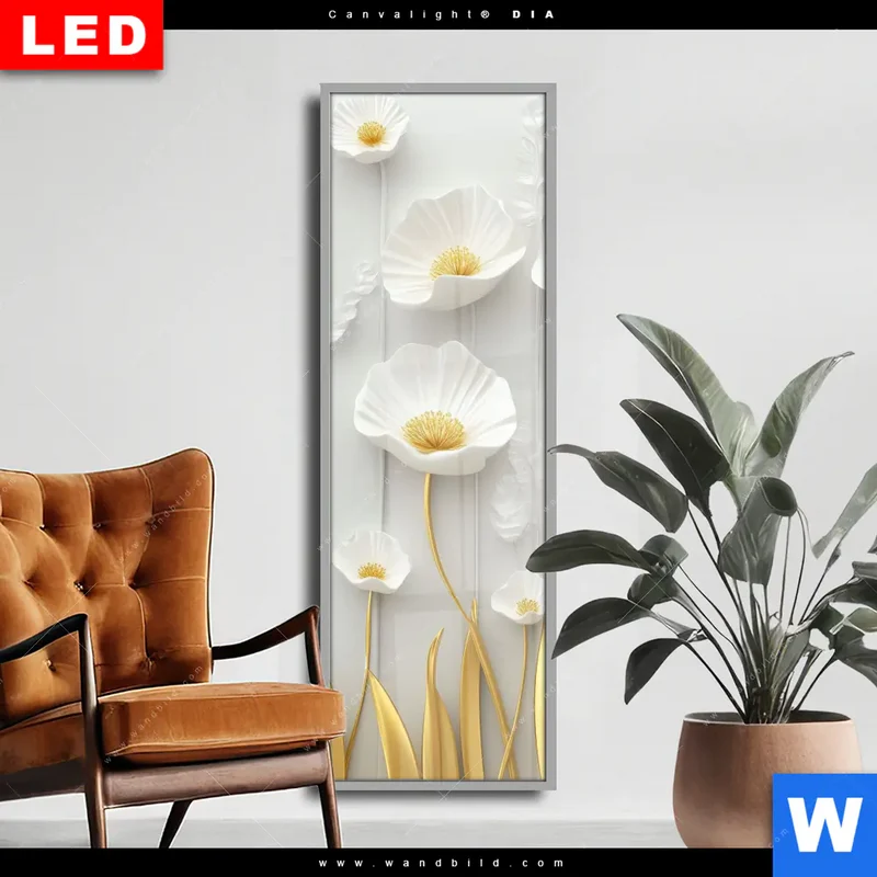 Wechselmotiv Acrylglas Canvalight® DIA | Florale Leichtigkeit mit Goldglanz | Schmal
