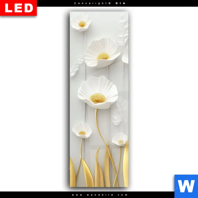 Wechselmotiv Acrylglas Canvalight® DIA | Florale Leichtigkeit mit Goldglanz | Schmal