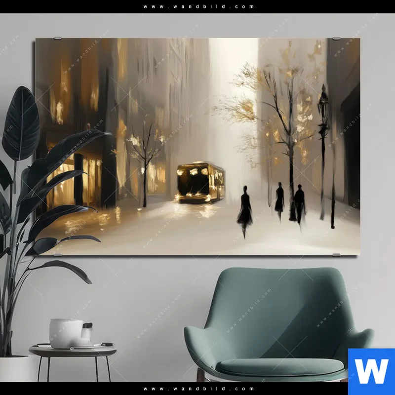Aluminiumbild gebürstet | Goldene Stille der Großstadt | Querformat