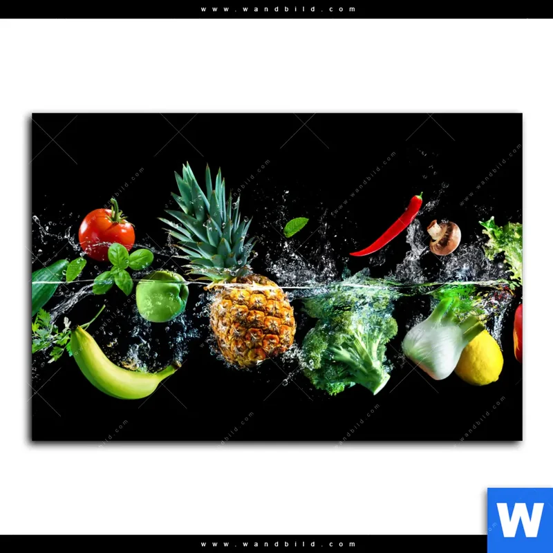 Aluminiumbild gebürstet | Obst & Gemüse - Splash-Moment | Querformat