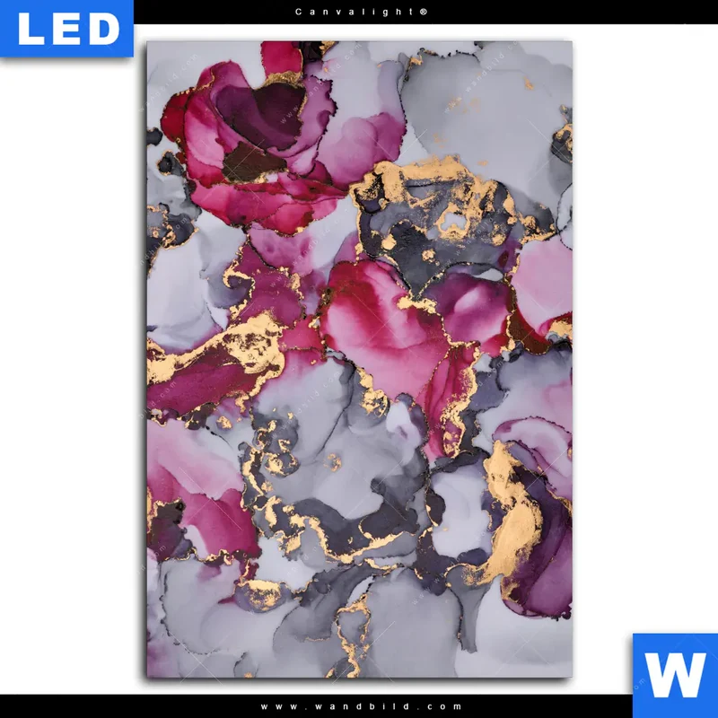 Canvalight® Leuchtbild | Farbfluss in Purpur und Gold | Hochformat
