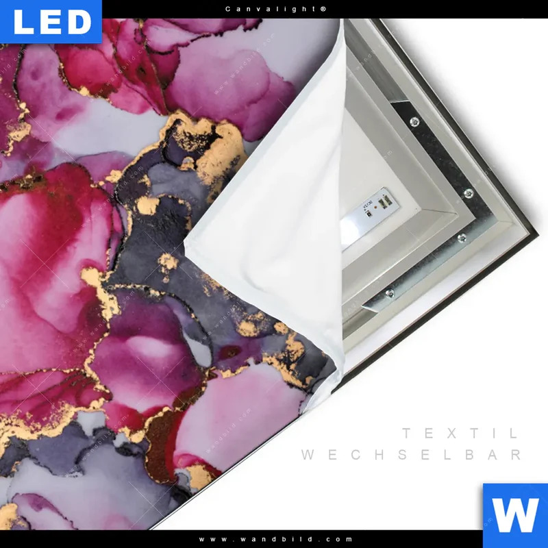 Canvalight® Leuchtbild | Farbfluss in Purpur und Gold | Hochformat