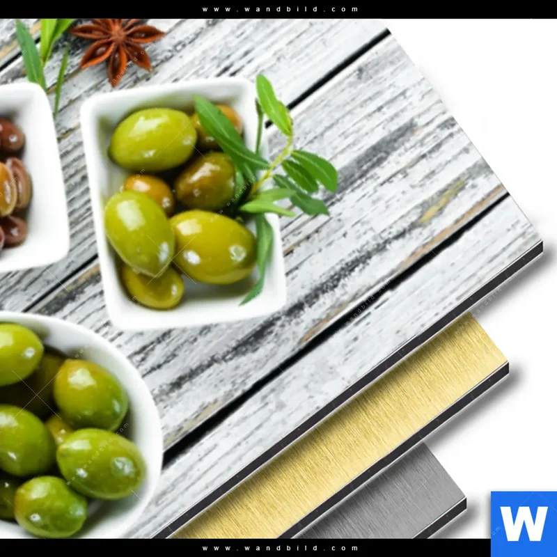 Aluminiumbild gebürstet | Mediterrane Olivenvielfalt | Schmal