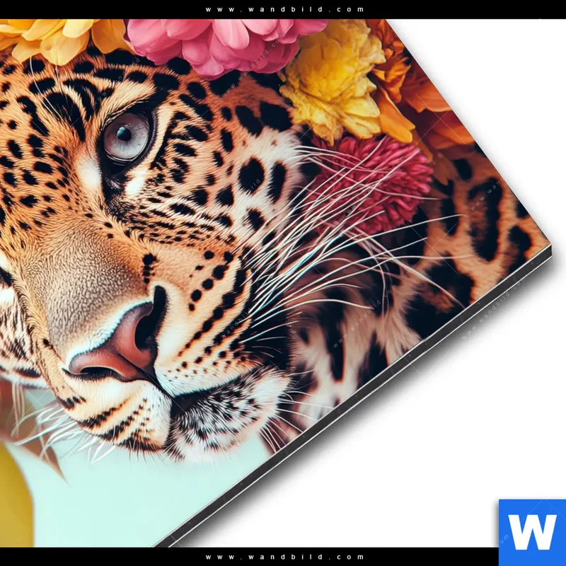 Alu-Dibond Bild | Leopard mit Blütenkranz | Rund