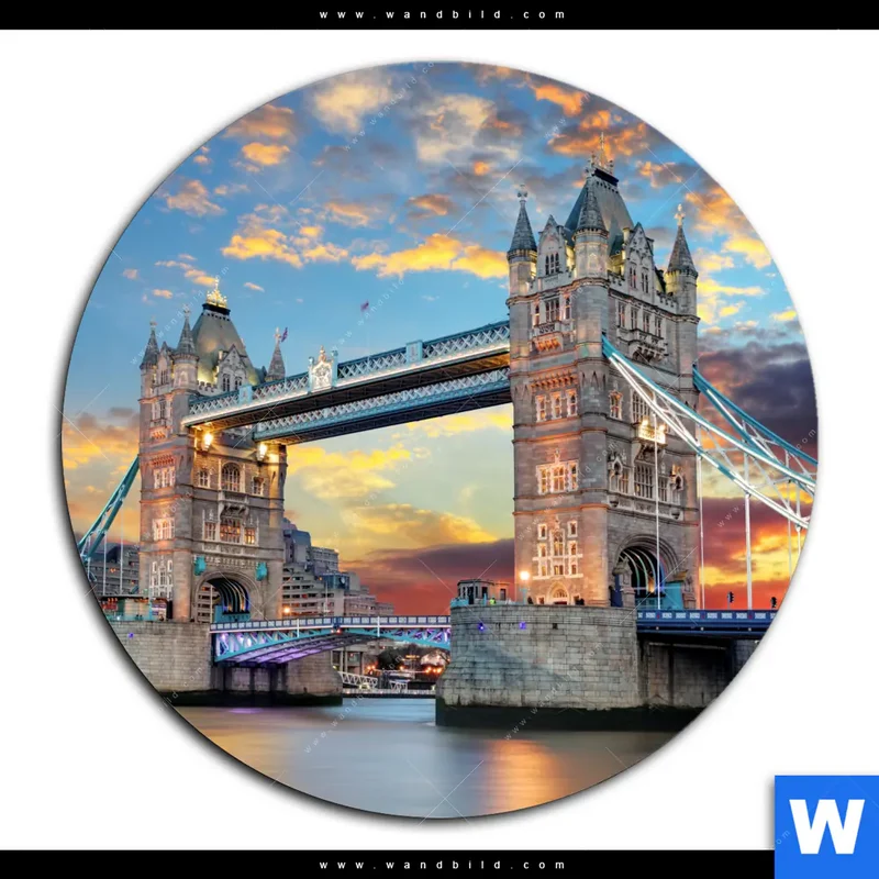 Aluminiumbild gebürstet | Tower Bridge im Abendglanz | Rund