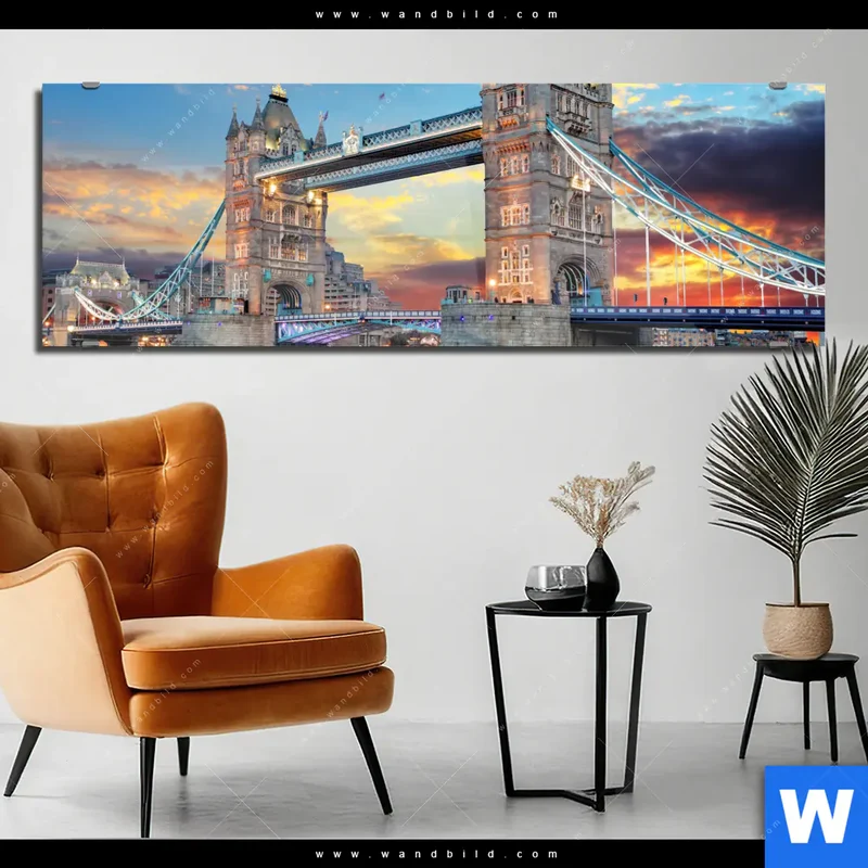 Acrylglasbild | Tower Bridge im Abendglanz | Panorama