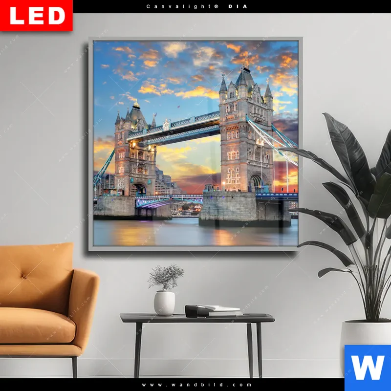 Wechselmotiv Acrylglas Canvalight® DIA | Tower Bridge im Abendglanz | Quadrat