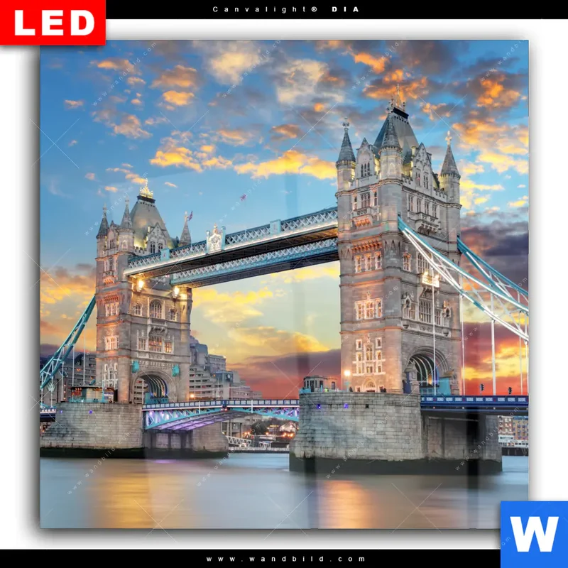 Wechselmotiv Acrylglas Canvalight® DIA | Tower Bridge im Abendglanz | Quadrat