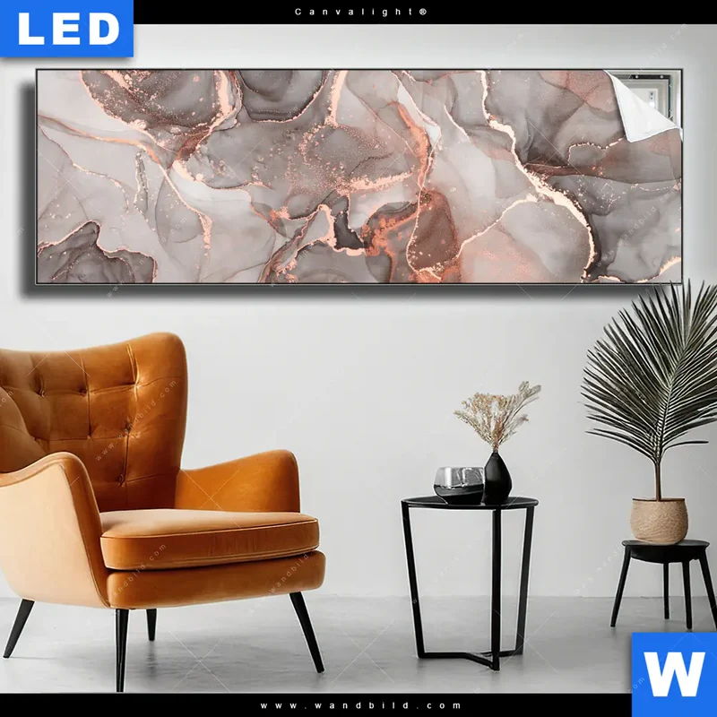 Canvalight® Leuchtbild | Fluid Art in edlen Metallic-Tönen | Panorama