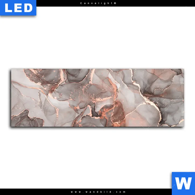 Canvalight® Leuchtbild | Fluid Art in edlen Metallic-Tönen | Panorama