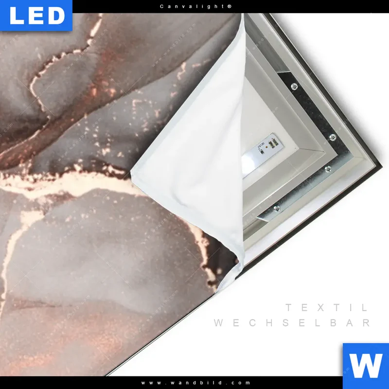 Canvalight® Leuchtbild | Fluid Art in edlen Metallic-Tönen | Panorama
