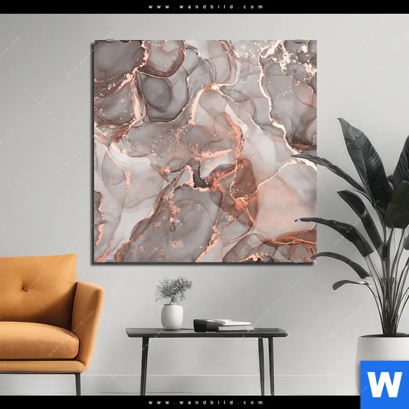 Alu-Dibond Bild | Fluid Art in edlen Metallic-Tönen | Quadrat