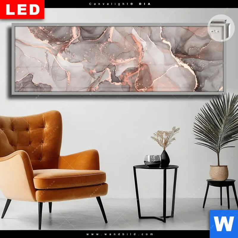 Leuchtbild Acrylglas Canvalight® DIA | Fluid Art in edlen Metallic-Tönen | Panorama