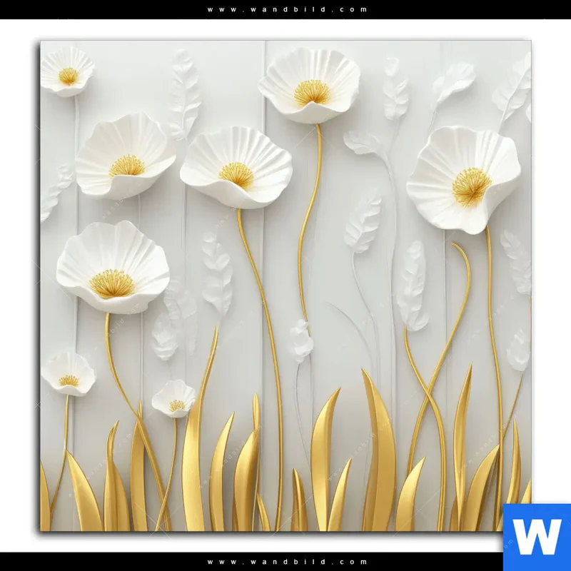 Alu-Dibond Bild | Florale Leichtigkeit mit Goldglanz | Quadrat
