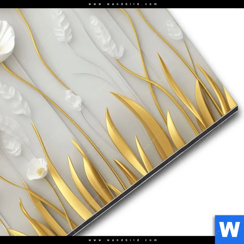 Alu-Dibond Bild | Florale Leichtigkeit mit Goldglanz | Quadrat