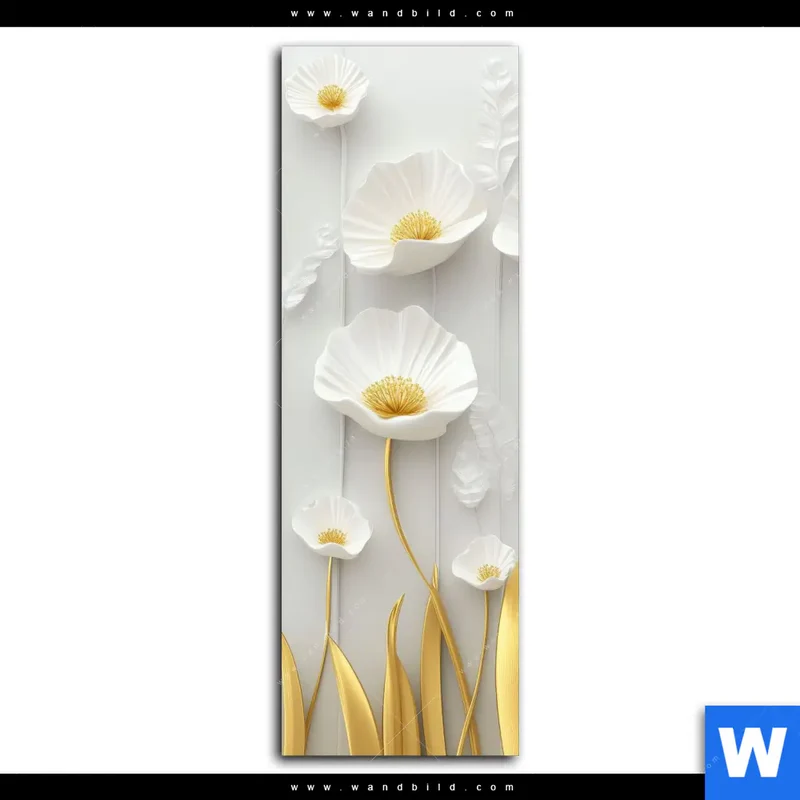 Alu-Dibond Bild | Florale Leichtigkeit mit Goldglanz | Schmal