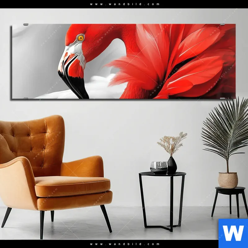 Alu-Dibond Bild | Roter Flamingo | Panorama