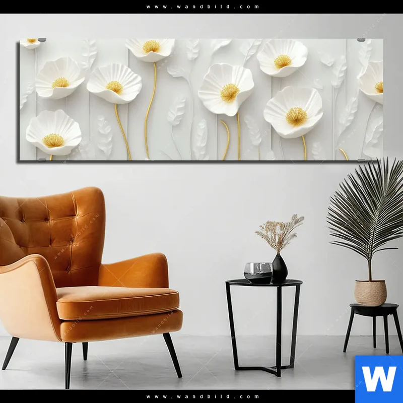 Aluminiumbild gebürstet | Florale Leichtigkeit mit Goldglanz | Panorama