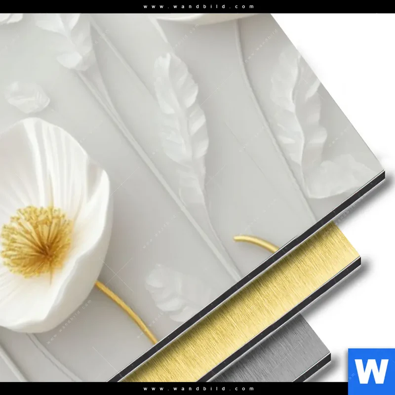Aluminiumbild gebürstet | Florale Leichtigkeit mit Goldglanz | Panorama