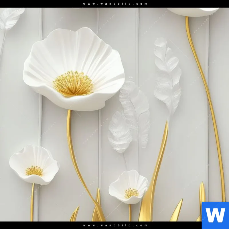 Aluminiumbild gebürstet | Florale Leichtigkeit mit Goldglanz | Panorama