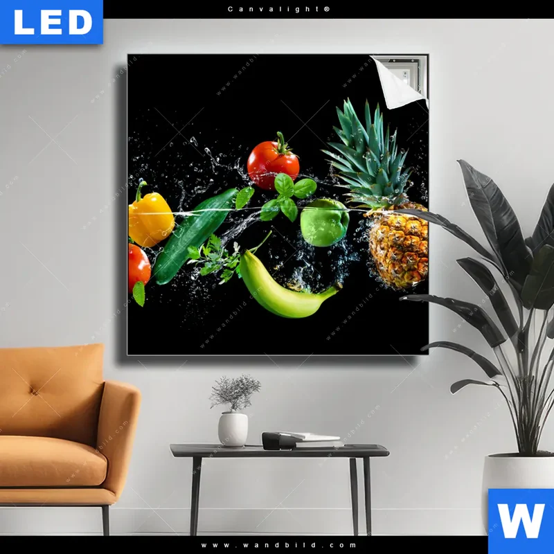 Canvalight® Leuchtbild | Obst & Gemüse - Splash-Moment | Quadrat