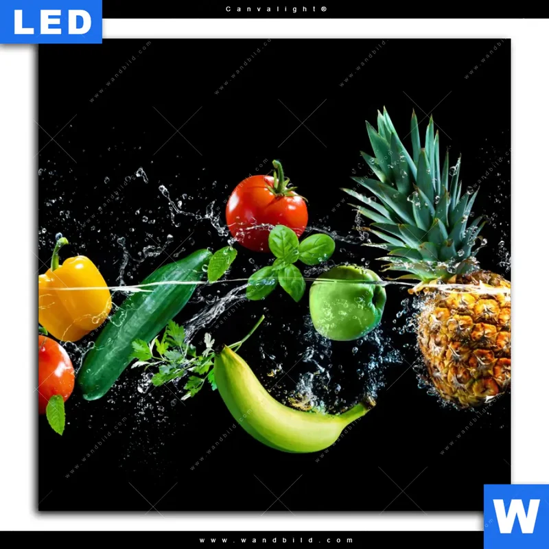 Canvalight® Leuchtbild | Obst & Gemüse - Splash-Moment | Quadrat