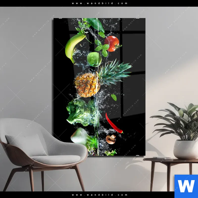 Acrylglasbild | Obst & Gemüse - Splash-Moment | Hochformat