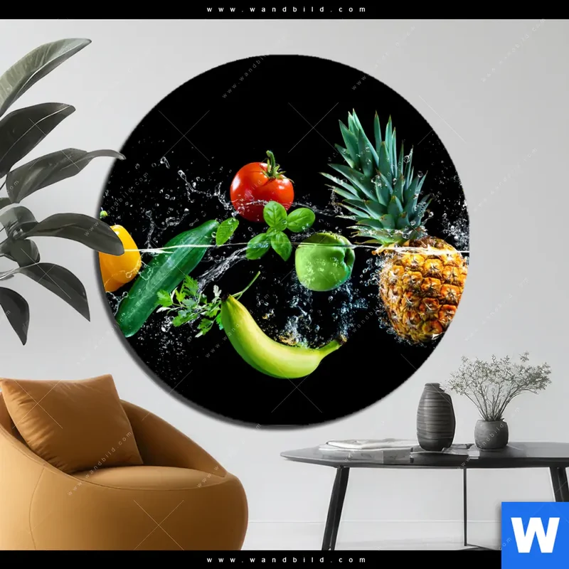 Alu-Dibond Bild | Obst & Gemüse - Splash-Moment | Rund