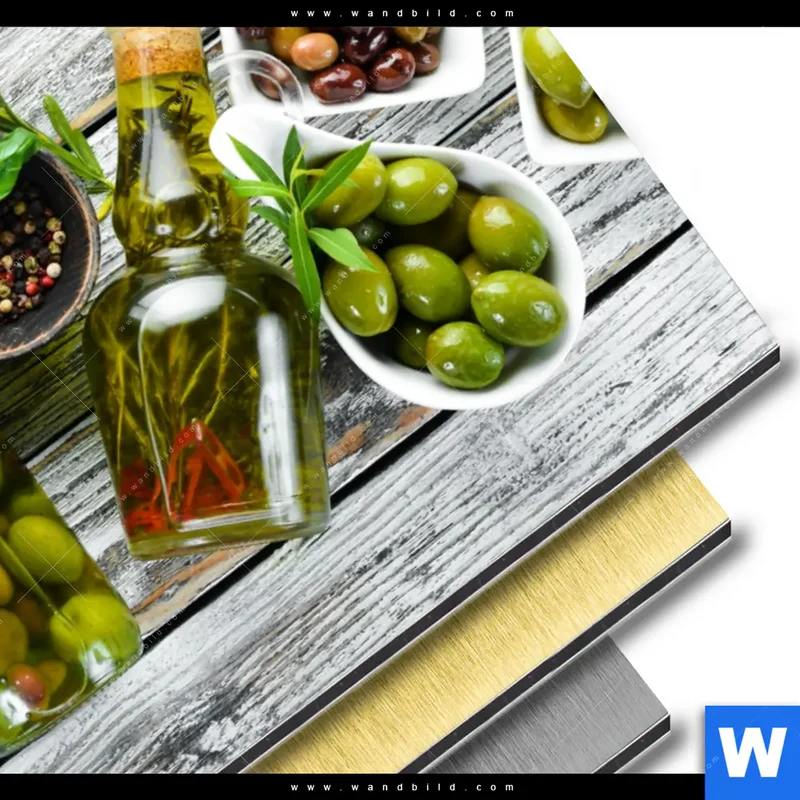Aluminiumbild gebürstet | Mediterrane Olivenvielfalt | Querformat