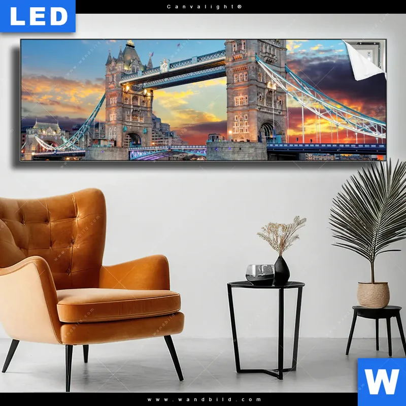 Canvalight® Leuchtbild | Tower Bridge im Abendglanz | Panorama