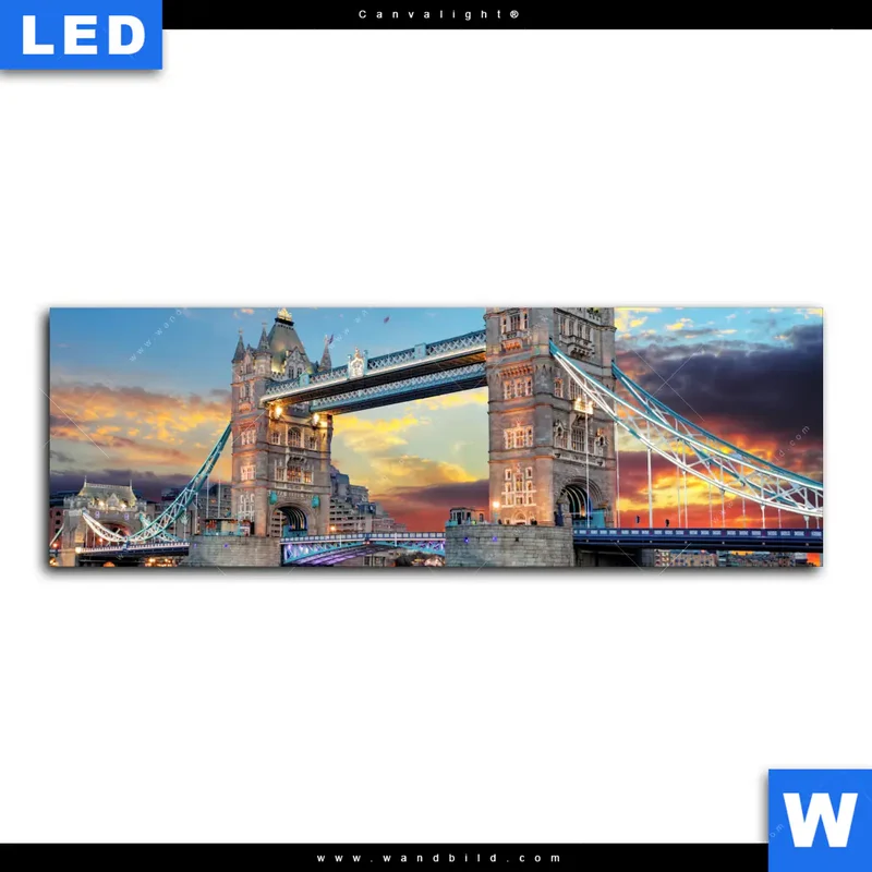 Canvalight® Leuchtbild | Tower Bridge im Abendglanz | Panorama