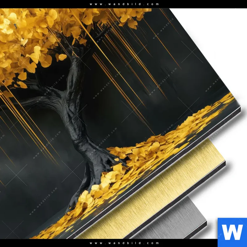 Aluminiumbild gebürstet | Goldener Lebensbaum | Quadrat