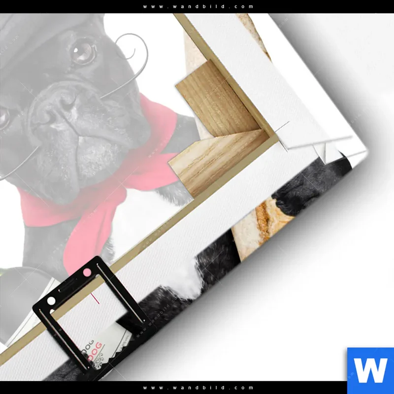 Leinwandbild | Französischer Bulldoggen-Charme mit Baguette & Wein | Quadrat