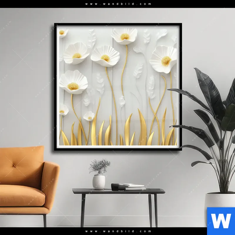 Poster | Florale Leichtigkeit mit Goldglanz | Quadrat