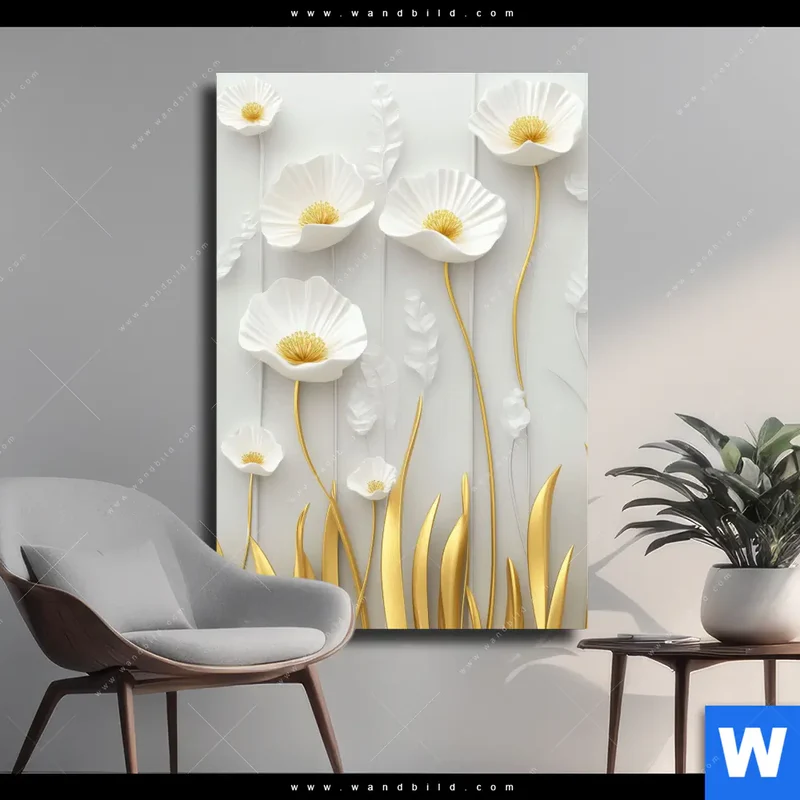 Leinwandbild | Florale Leichtigkeit mit Goldglanz | Hochformat