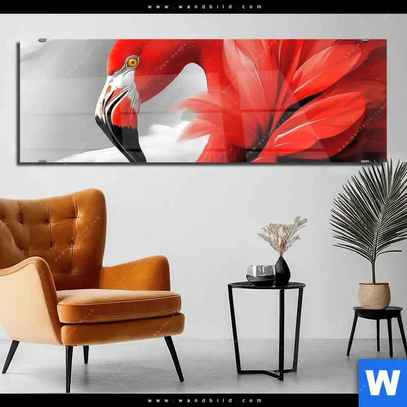 Acrylglasbild | Roter Flamingo | Panorama