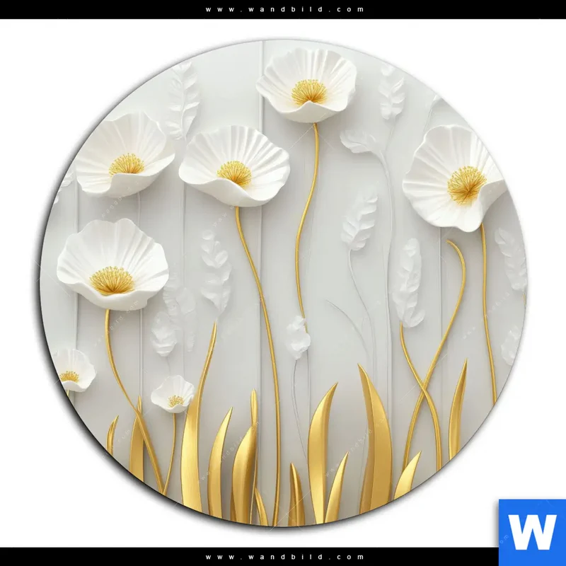 Acrylglasbild | Florale Leichtigkeit mit Goldglanz | Rund