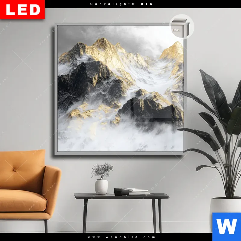 Leuchtbild Acrylglas Canvalight® DIA | Stille der goldenen Berge | Quadrat