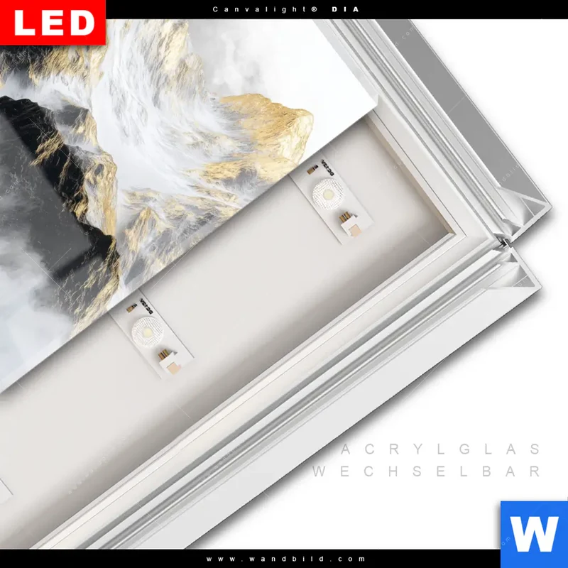 Leuchtbild Acrylglas Canvalight® DIA | Stille der goldenen Berge | Quadrat
