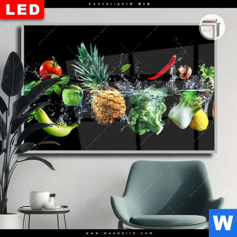 Leuchtbild Acrylglas Canvalight® DIA | Obst & Gemüse - Splash-Moment | Querformat