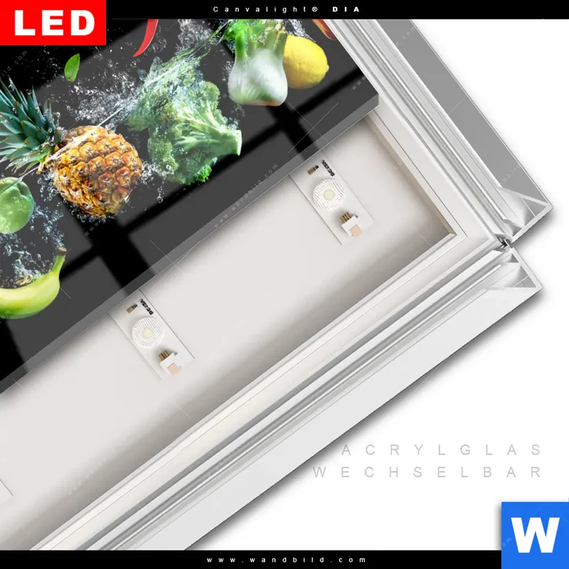 Leuchtbild Acrylglas Canvalight® DIA | Obst & Gemüse - Splash-Moment | Querformat