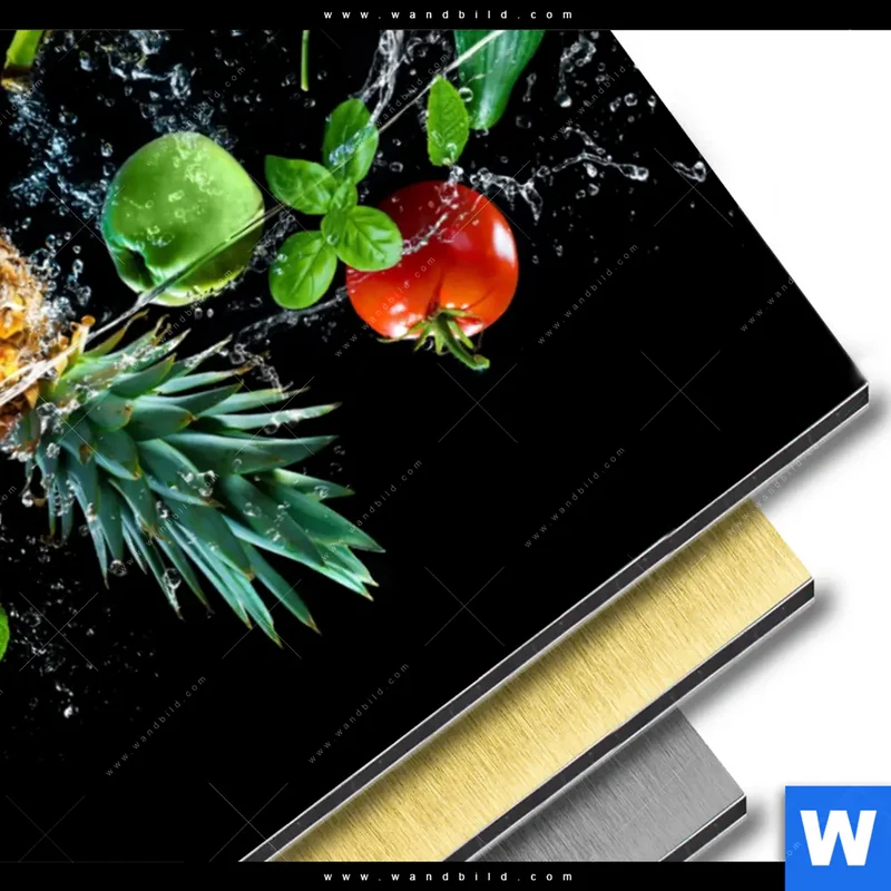 Aluminiumbild gebürstet | Obst & Gemüse - Splash-Moment | Hochformat