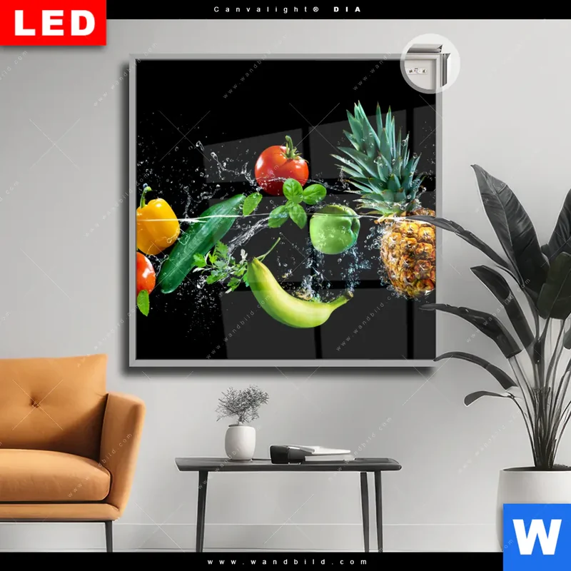 Leuchtbild Acrylglas Canvalight® DIA | Obst & Gemüse - Splash-Moment | Quadrat