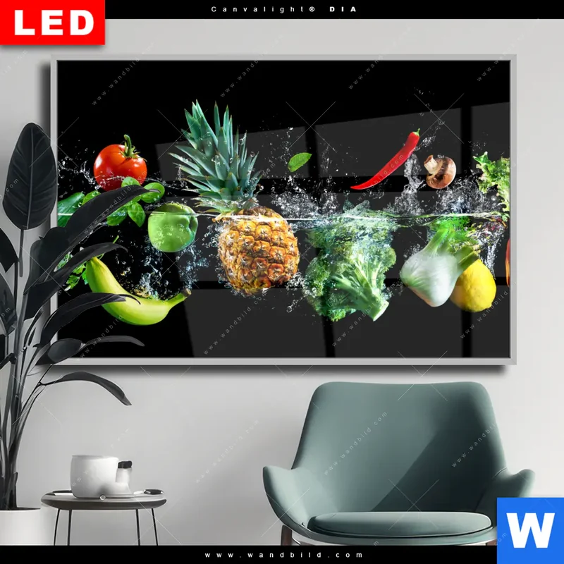 Wechselmotiv Acrylglas Canvalight® DIA | Obst & Gemüse - Splash-Moment | Querformat